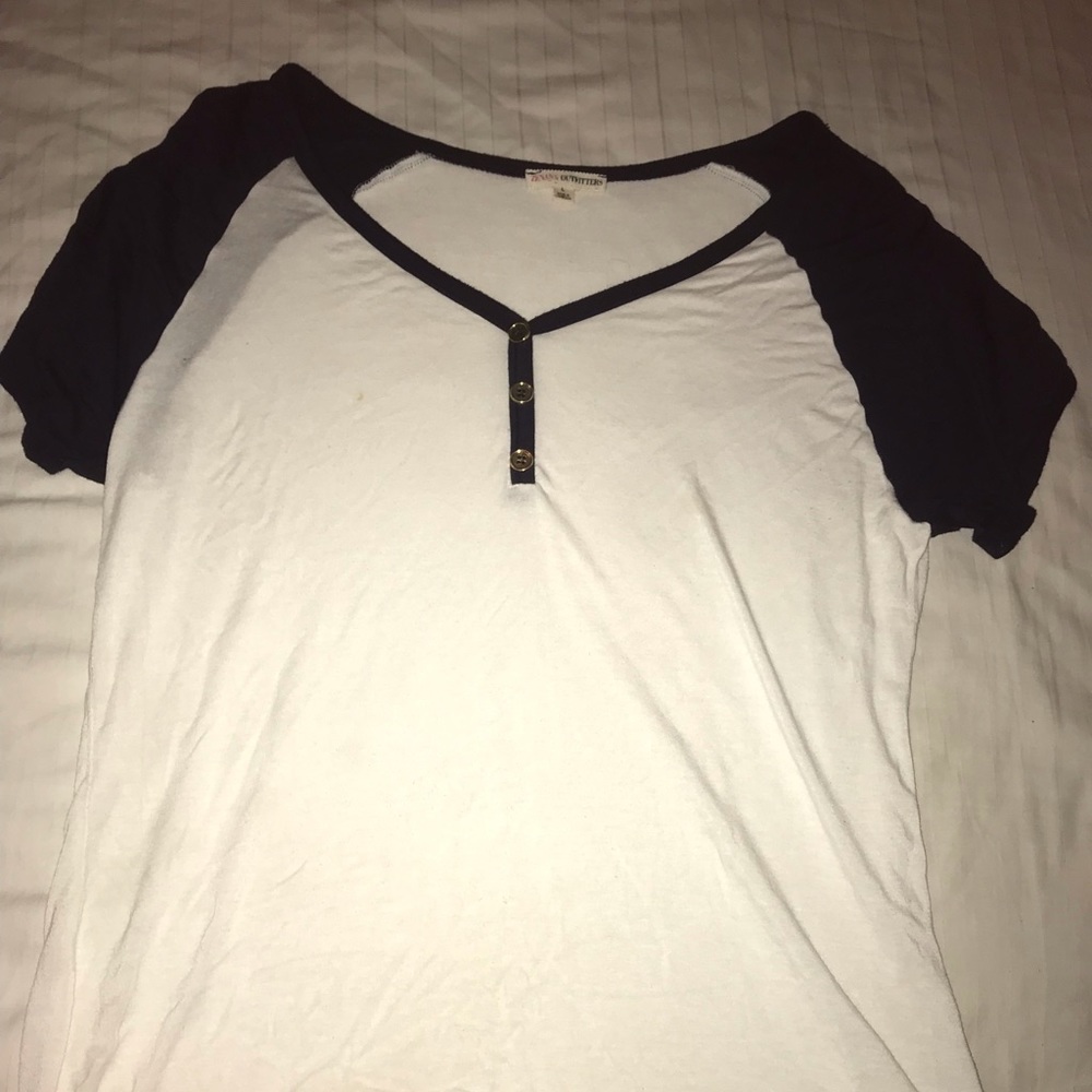 Short sleeve Navy and Cream Blouse
